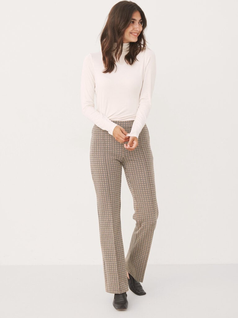 Part Two Pontas Straight Leg Mid Rise Pant Toasted Coconut Check Pattern